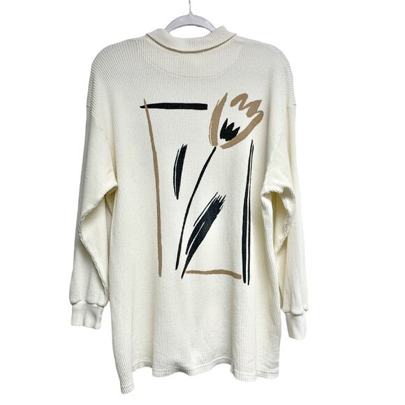 Vintage Miyo Size M Tulip Printed Thermal Long Sleeve Shirt - Picture 9 of 9